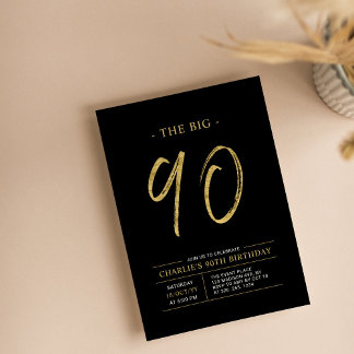 Big Nneunzig | Gold & Black 90. Geburtstagsparty Einladung