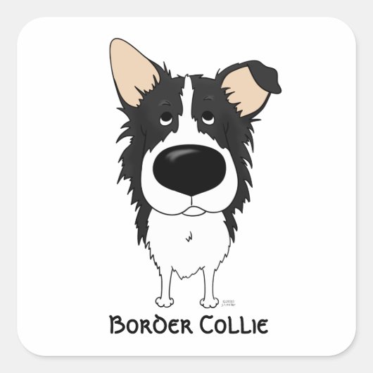 Big Nose Border Collie Quadratischer Aufkleber (Vorderseite)