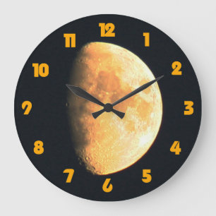 Big Old Moon Fat Orange Zahlen laufen Große Wanduhr