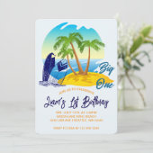Big One Birthday Boy Beach Theme Personalized Name Einladung (Stehend Vorderseite)
