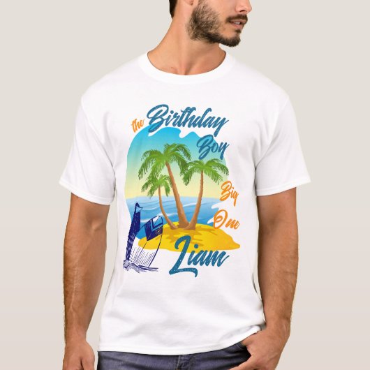 Big One Birthday Boy Beach Theme Personalized Name T-Shirt (Vorderseite)
