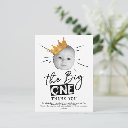 Big One First Birthday Foto Vielen Dank Postkarte (Stehend Vorderseite)