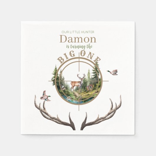 Big One Hunting First Birthday Serviette (Vorderseite)