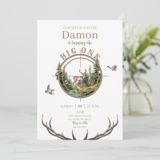 Big One Junting First Birthday Einladung (Stehend Vorderseite)