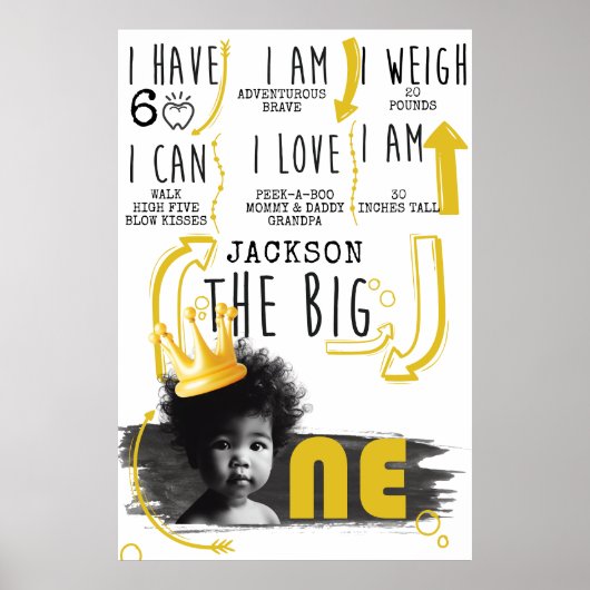 BIG ONE Meilenstein-Diagramm Schwarz-weiß Gelb Poster (Vorne)