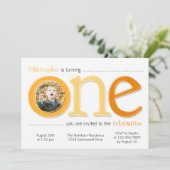 Big One mit Foto Cutout Birthday Card - Orange Einladung (Stehend Vorderseite)