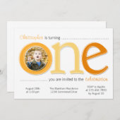 Big One mit Foto Cutout Birthday Card - Orange Einladung (Vorne/Hinten)