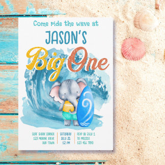 Big One Surfstrand 1. Geburtstag Party e;ephant Einladung