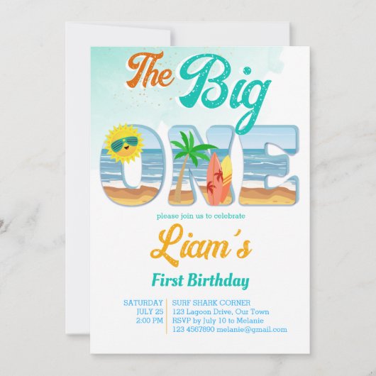 Big One Surfstrand Sommer Geburtstag Einladung (Vorderseite)