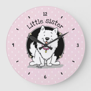 Big or Little Sister American Eskimo Dog - Eskie Große Wanduhr