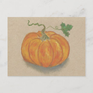 Big Orange Pumpkin Still Life Oil Pastell Postkarte