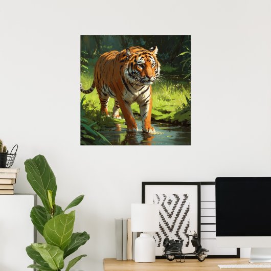 Big Orange Tiger im Dschungel Malerei Poster (Heimbüro)