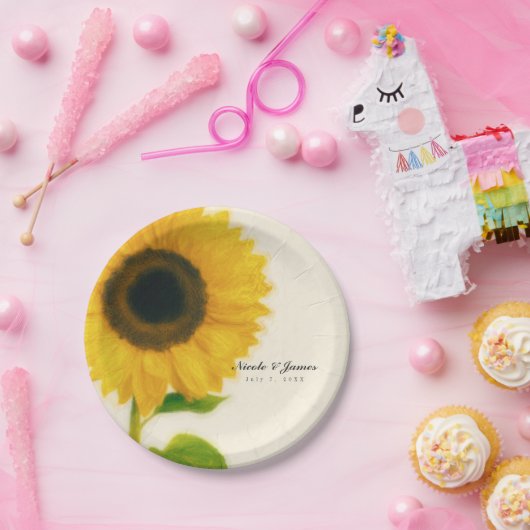 Big Painted Sunflower Rustic Country Party Pappteller (Party)