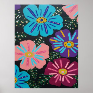 Big Pastel-Blume auf schwarz Poster