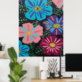 Big Pastel-Blume auf schwarz Poster (Heimbüro)