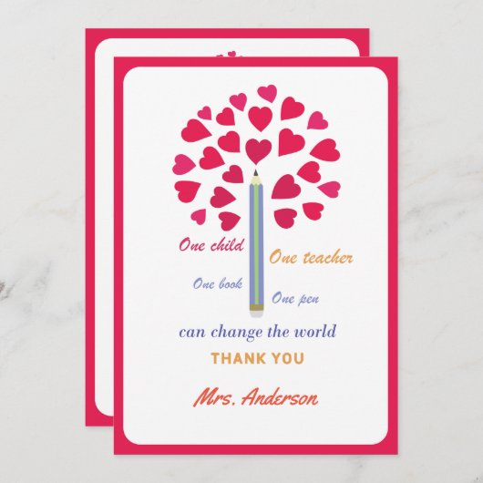 Big Pencil Baum / Lehrer Wertschätzung Dankeskarte (Vorne/Hinten)