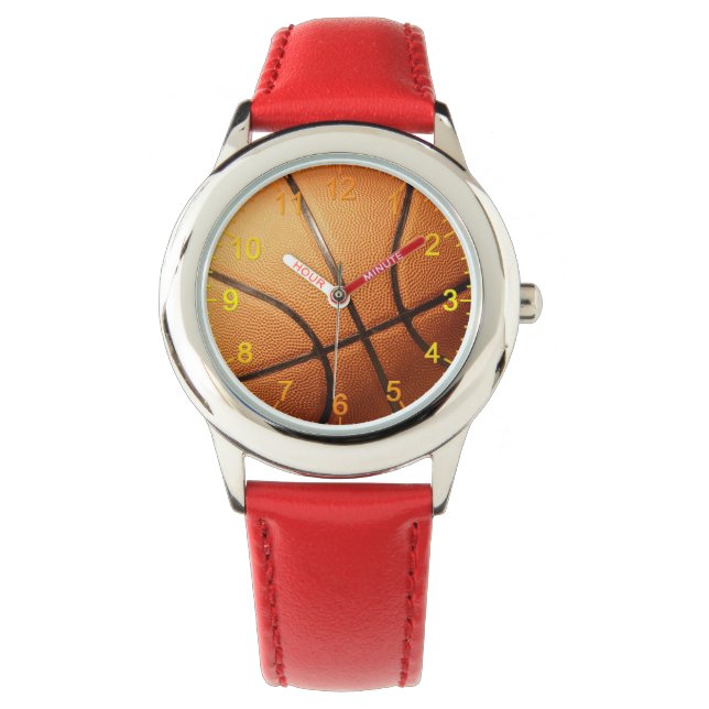 Big Pimply Orange Basketball, Kinderlederuhr Armbanduhr (Vorderseite)