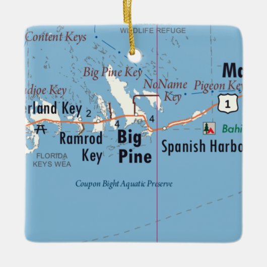 Big Pine Key Map Keramikornament (Vorderseite)