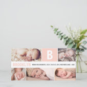Big Pink Baby Monogram 5 Multi Foto Birth Ankündigung (Stehend Vorderseite)