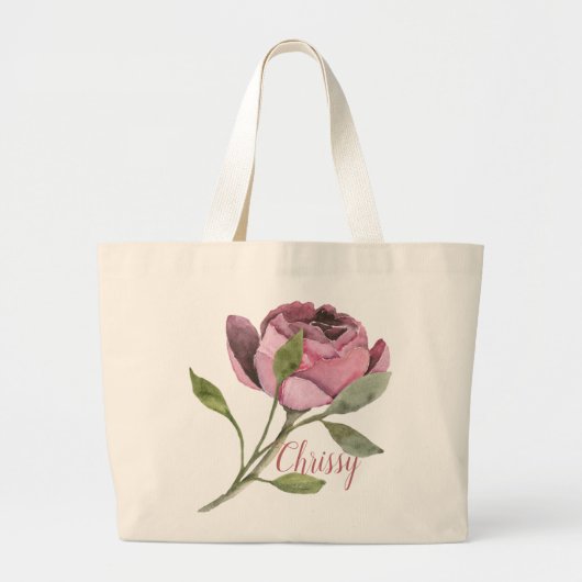 Big Pink Blume mit Name Jumbo Stoffbeutel (Vorne)