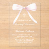 big pink bow | First Communion Acryleinladungen (Vorderseite)