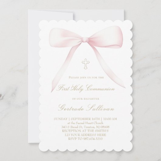 big pink bow | First Communion Einladung (Vorderseite)