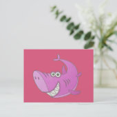 Big Pink Cartoon Shark Postkarte (Stehend Vorderseite)