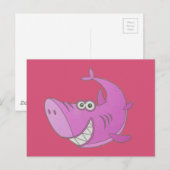 Big Pink Cartoon Shark Postkarte (Vorne/Hinten)