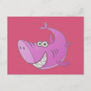 Big Pink Cartoon Shark Postkarte