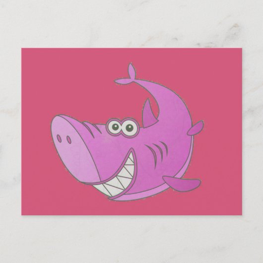 Big Pink Cartoon Shark Postkarte (Vorderseite)