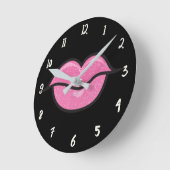 Big Pink Glitzer Lips Lipstick Kiss Glamour Glam Runde Wanduhr (Winkel)