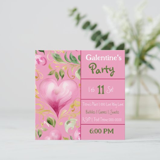 Big Pink Heart Patches für das Galentiner Day Part Einladung (Stehend Vorderseite)