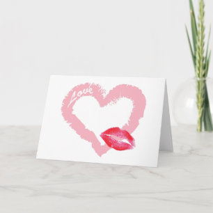 Big Pink Liebe Herz mit Lippen Feiertagskarte