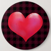 Big Pink Painted Heart | Buffalo Kariert Valentine Button (Vorderseite)