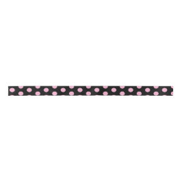 Big Pink Polka Dots on Black  Satinband