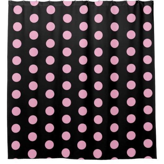 Big Pink Polka Punkte auf schwarz Duschvorhang (Vorderseite)