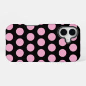 Big Pink Polka Punkte auf schwarz iPhone 16 Hülle (Rückseite (Horizontal))