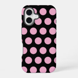 Big Pink Polka Punkte auf schwarz iPhone 16 Hülle
