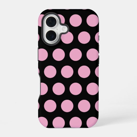 Big Pink Polka Punkte auf schwarz iPhone 16 Hülle (Rückseite)