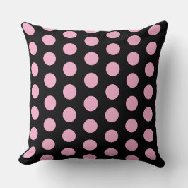 Big Pink Polka Punkte auf schwarz Kissen