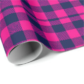 Big Pixel Check Plaid in Pink Navy Geschenkpapier (Rolleneckpunkt)