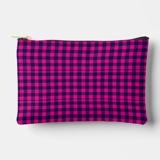 Big Pixel Check Plaid in Pink Navy Zubehörtasche (Vorderseite)