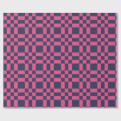 Big Pixel Check Plaid Navy and Pink Geschenkpapier (Flach)
