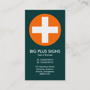 Big Plus Zeichen Orange - Dunkles Aquamarines Grün Visitenkarte