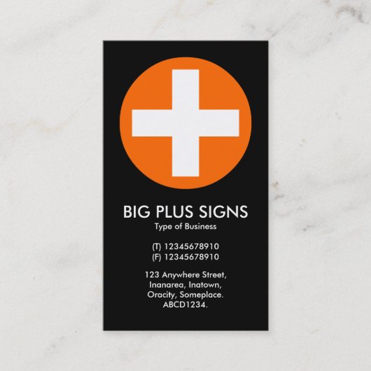 Big Plus Zeichen Orange - Schwarz Visitenkarte (Vorderseite)