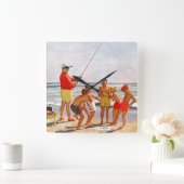 Big Pole Little Fish von Richard Sargent Quadratische Wanduhr (Zuhause)