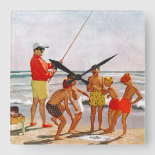 Big Pole Little Fish von Richard Sargent Quadratische Wanduhr