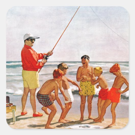 Big Pole Little Fish von Richard Sargent Quadratischer Aufkleber (Vorderseite)