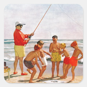 Big Pole Little Fish von Richard Sargent Quadratischer Aufkleber