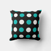 Big Polka Dots Aquamarin Schwarz und Weiß Kissen (Rückseite)